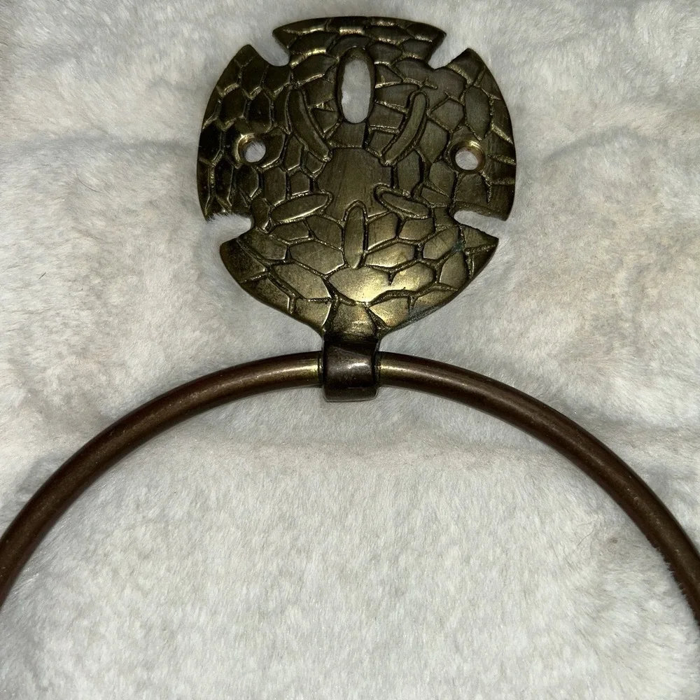 Vintage Brass Shell Sand Dollar Towel Ring 80s 90s Beach Bathroom